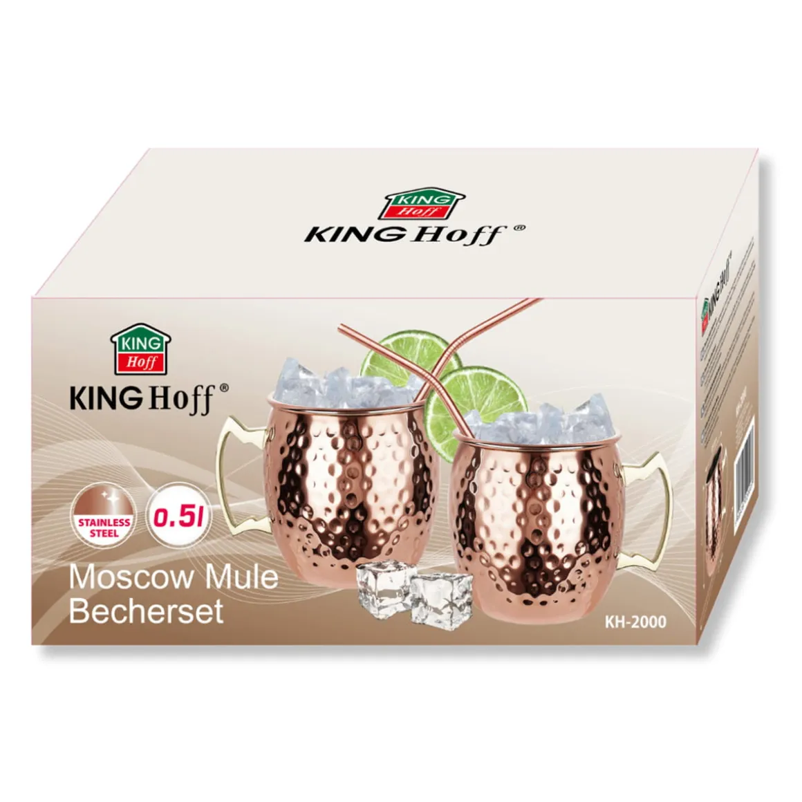 ZESTAW STALOWYCH KUBKÓW 500ml DO DRINKÓW MOSCOW MULE KINGHOFF KH-2000