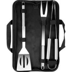 ZESTAW 3 STALOWYCH PRZYBORÓW DO GRILLA W ETUI 489424