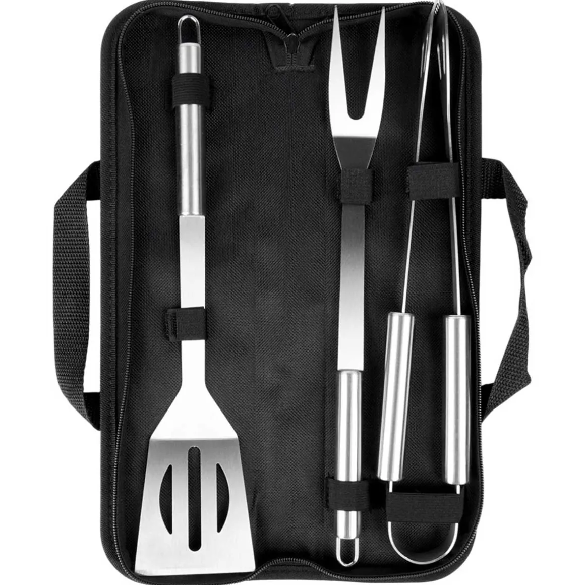 ZESTAW 3 STALOWYCH PRZYBORÓW DO GRILLA W ETUI 489424