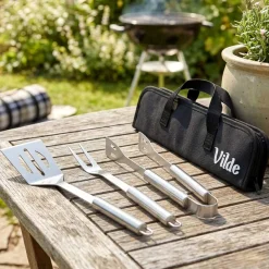 ZESTAW 3 STALOWYCH PRZYBORÓW DO GRILLA W ETUI 489424