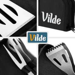 ZESTAW 3 STALOWYCH PRZYBORÓW DO GRILLA W ETUI 489424