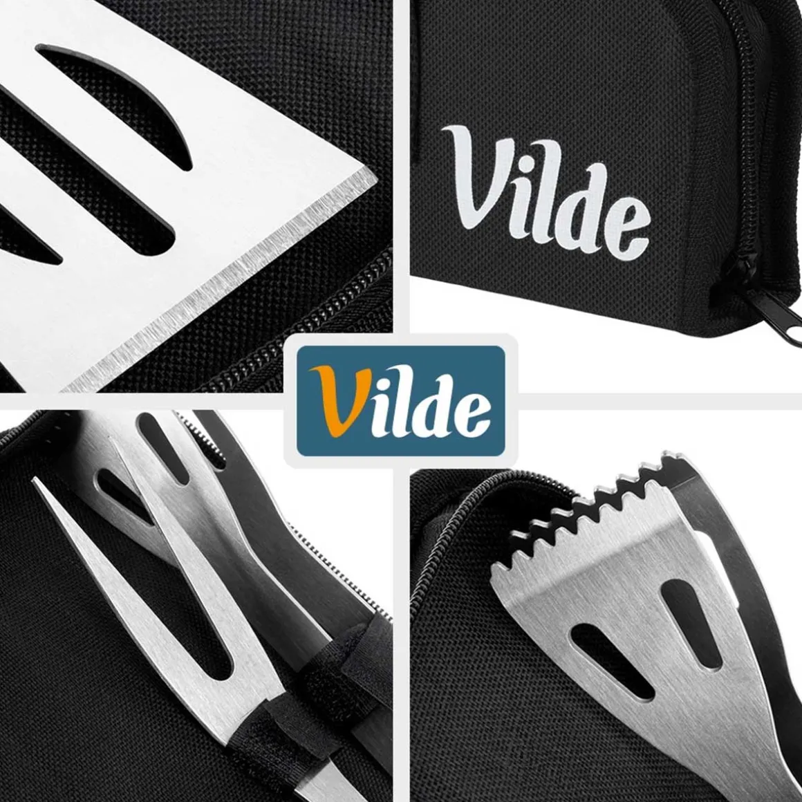 ZESTAW 3 STALOWYCH PRZYBORÓW DO GRILLA W ETUI 489424