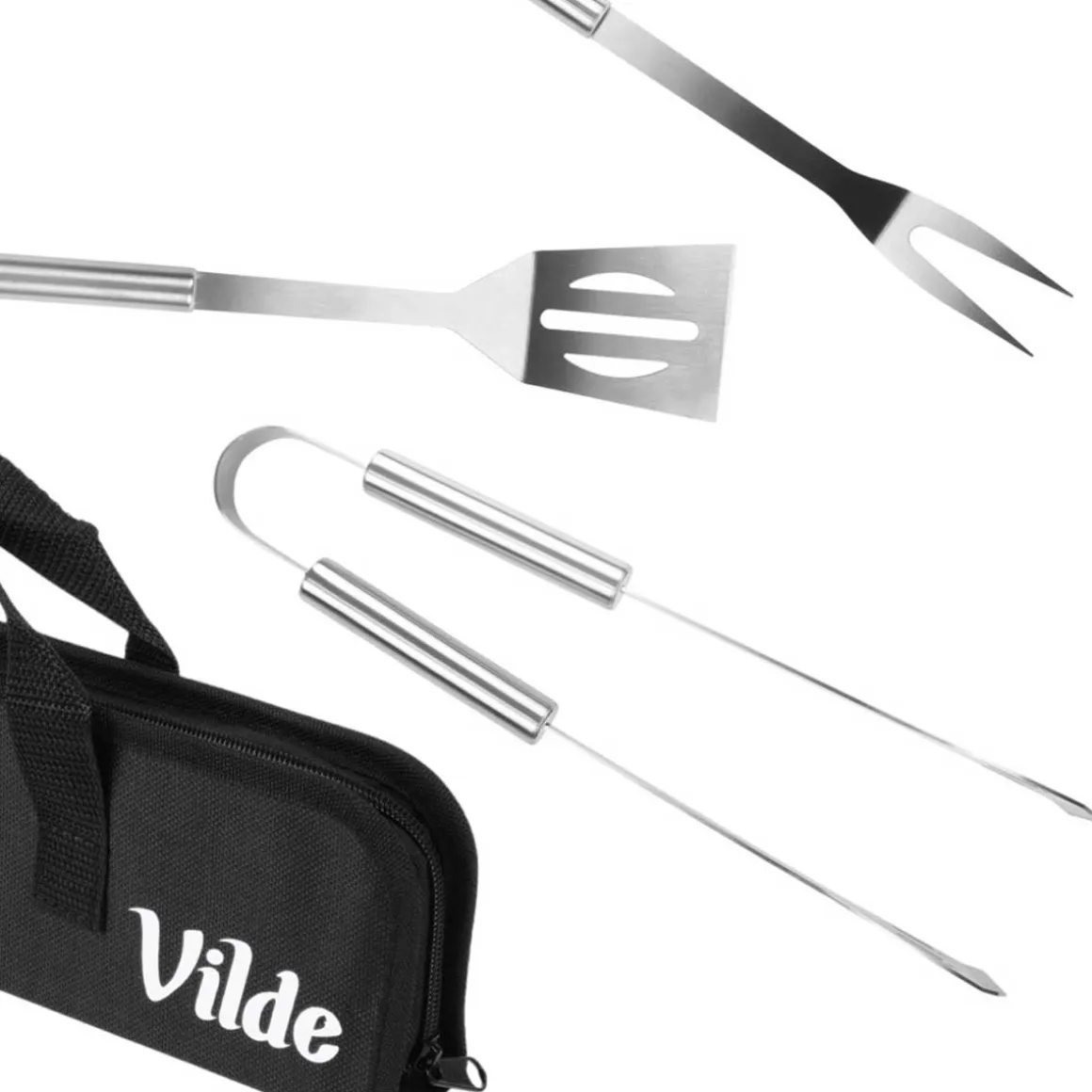 ZESTAW 3 STALOWYCH PRZYBORÓW DO GRILLA W ETUI 489424