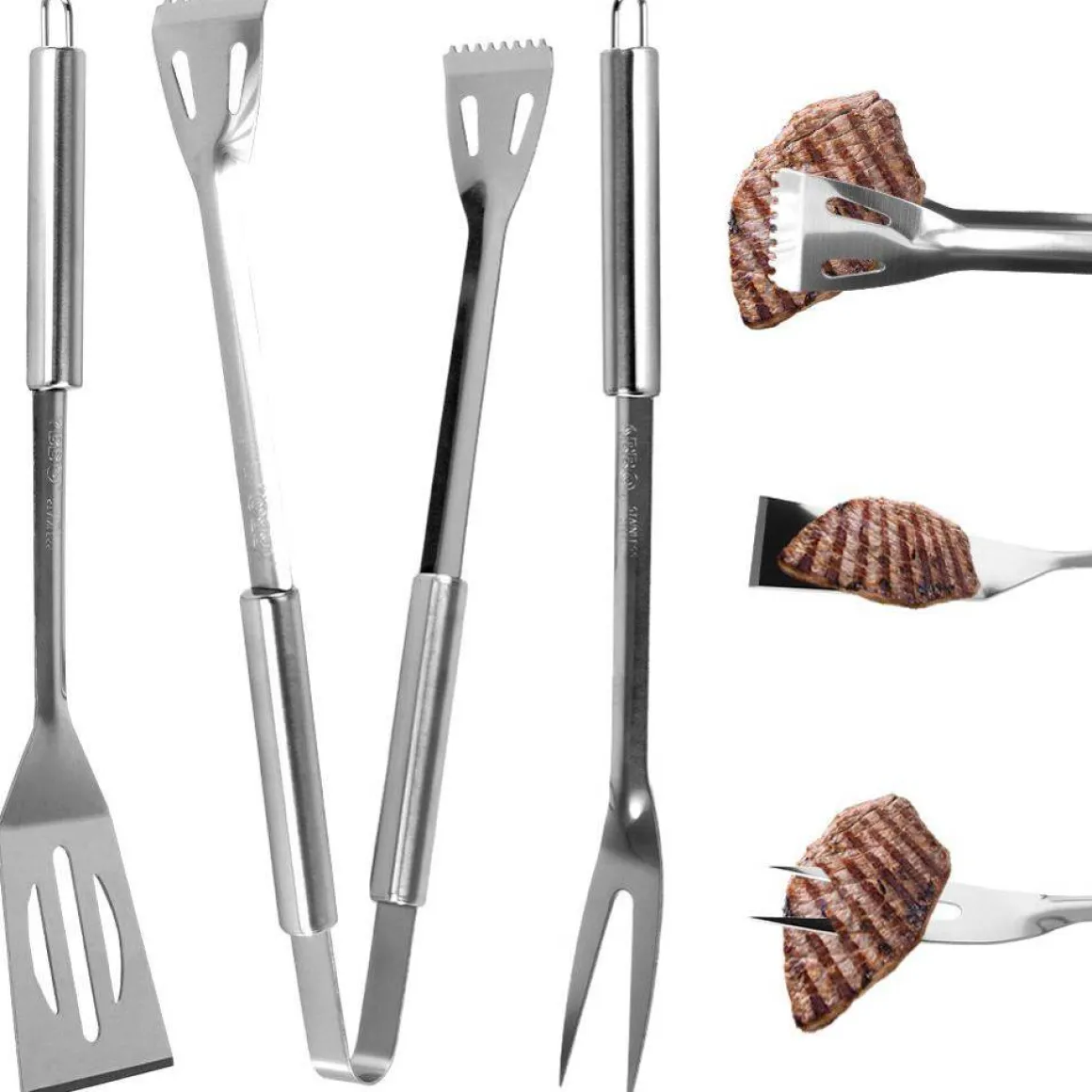 ZESTAW STALOWYCH PRZYBORÓW DO GRILLA BBQ