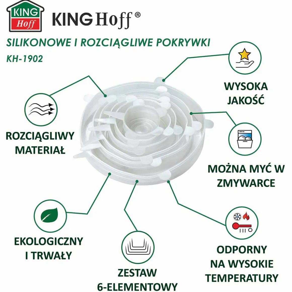 ZESTAW 6 szt. UNIWERSALNYCH POKRYWEK SILIKONOWYCH KINGHOFF KH-1902